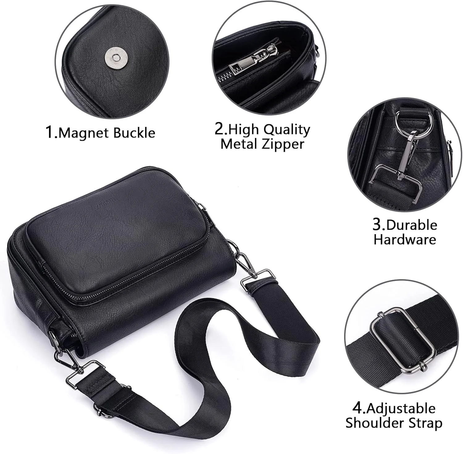 کیف دوشی کوچک HKCLUF برای زنان، کیف دستی هوبو از جنس چرم مصنوعی، کیف تلفن همراه با زیپ و درب آهنربایی برای زنان (مشکی)