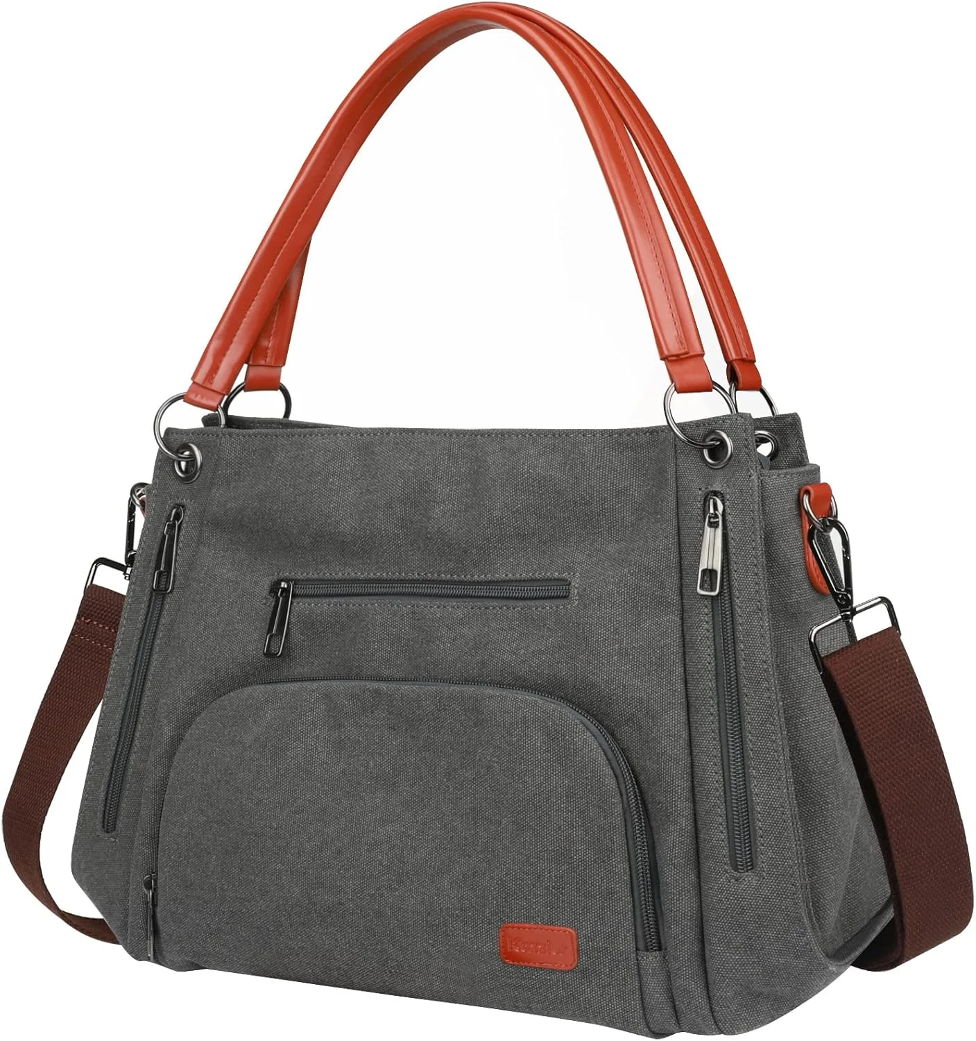 کیف دستی بزرگ بوم ایکوزیر، کیف شانه ای زنانه، جیب های متعدد، مدل قدیمی، دسته بالا، کیف کراس بادی برای خرید، کار، مدرسه - خاکستری