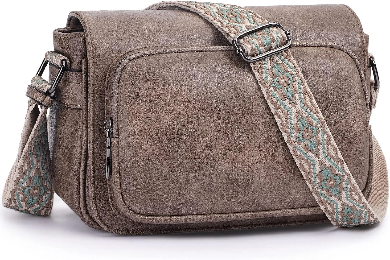 کیف رودوشی کوچک زنانه HKCLUF، کیف هوبو چرم مصنوعی شیک با بند گیتاری، کیف دوشی زیپ دار با درب مگنتی زنانه، رنگ زردآلویی