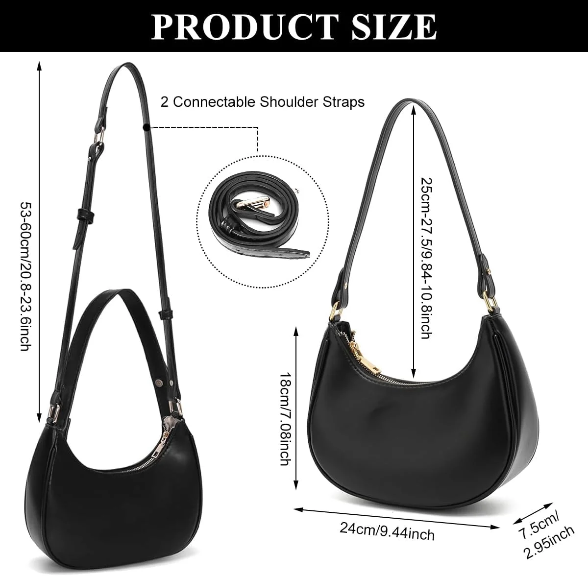 کیف دوشی زنانه مشکی چرم مصنوعی، کیف دستی شیک و غیر رسمی با زیپ، کیف هلالی ظریف مناسب مهمانی و اداره، کیف یک طرفه زنانه کیف دوشی زنانه مشکی چرم مصنوعی، کیف دستی شیک و غیر رسمی با زیپ، کیف هلالی ظریف مناسب مهمانی و اداره، کیف یک طرفه زنانه