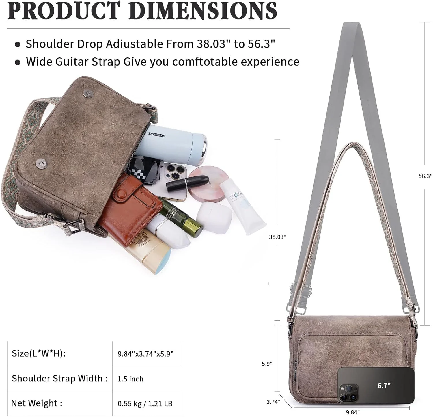 کیف رودوشی کوچک زنانه HKCLUF، کیف هوبو چرم مصنوعی شیک با بند گیتاری، کیف دوشی زیپ دار با درب مگنتی زنانه، رنگ زردآلویی