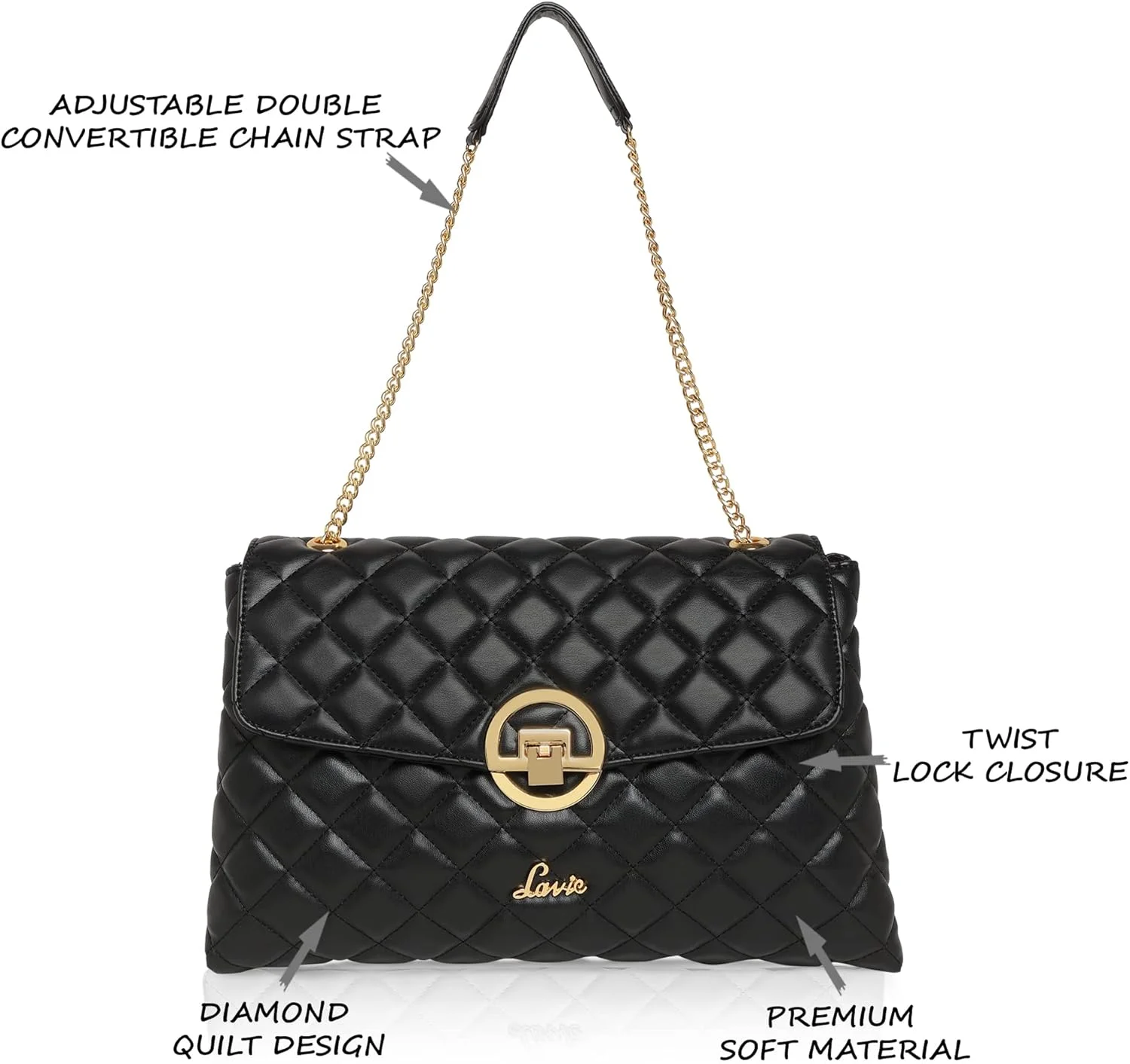 کیف دستی زنانه لاوی مدل Eden Satchel با طرح لوزی (مشکی)، مشکی، بزرگ