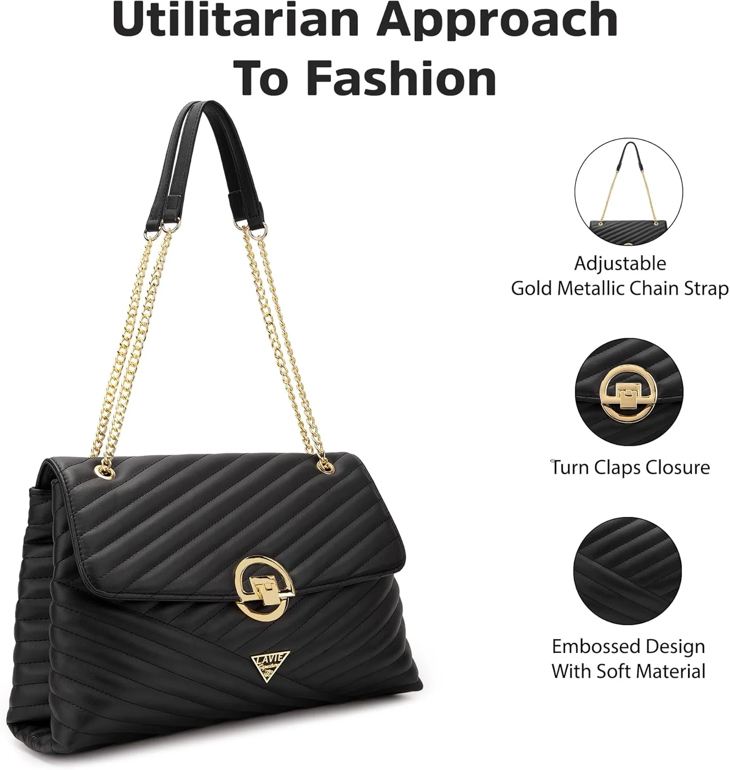 کیف دستی زنانه لاوی سیگنیچر مدل Denver با طرح لوزی و سرخانه برای زنان | کیف دستی مناسب کار | کیف زنانه | کیف شانه ای شیک | هدیه برای زنان، مشکی، بزرگ