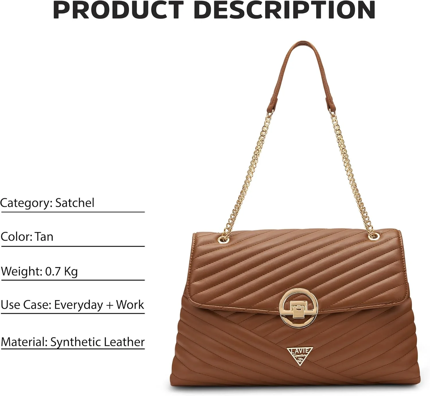 کیف دستی زنانه لاوی مدل Denver با طرح لوزی و درب تاشو | کیف دستی مناسب کار | کیف زنانه | کیف شانه ای شیک | هدیه برای خانم ها، رنگ قهوه ای روشن، بزرگ