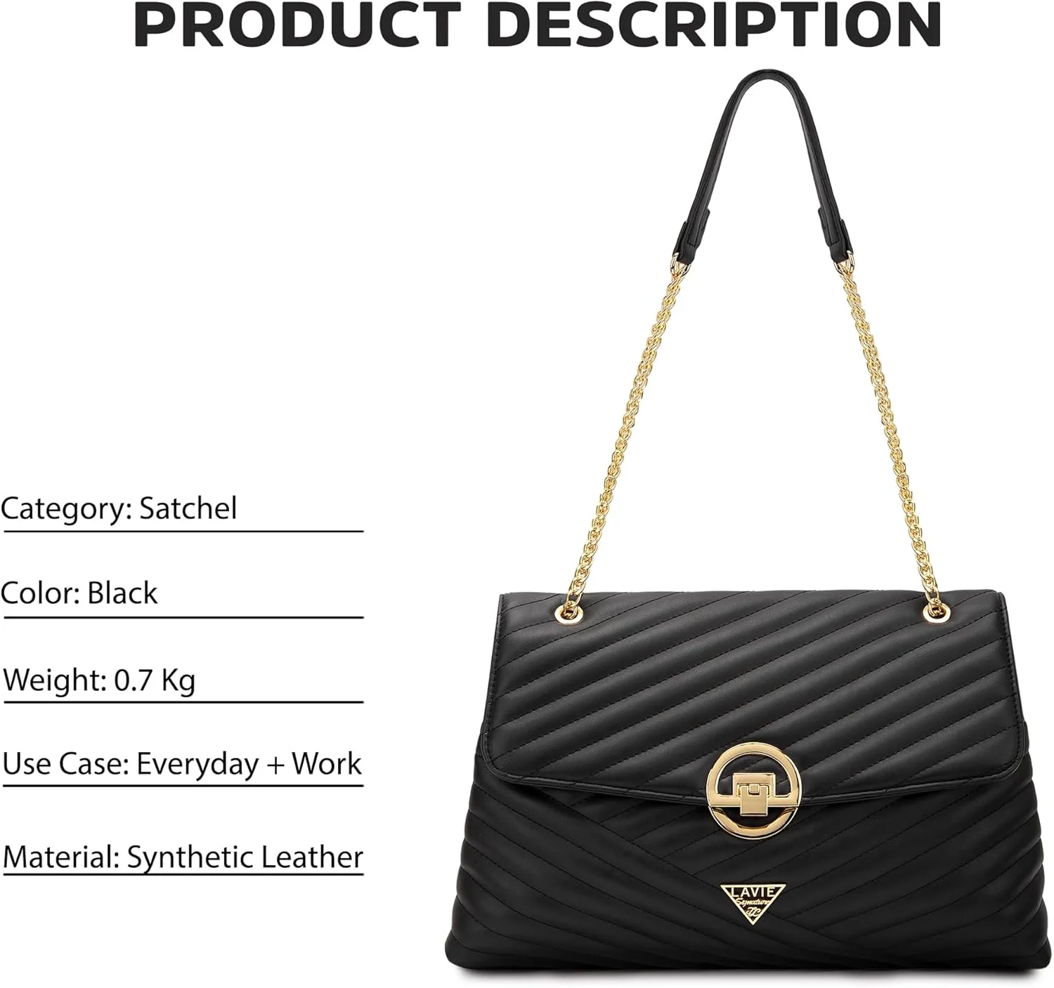 کیف دستی زنانه لاوی سیگنیچر مدل Denver با طرح لوزی و سرخانه برای زنان | کیف دستی مناسب کار | کیف زنانه | کیف شانه ای شیک | هدیه برای زنان، مشکی، بزرگ