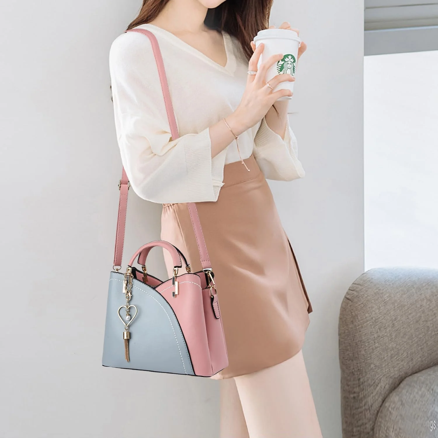 کیف دستی و کیف دوشی کوچک Xiaoyu زنانه، کیف کراس بادی شیک، کیف شانه سبک وزن، کیف دستی با دسته بالا