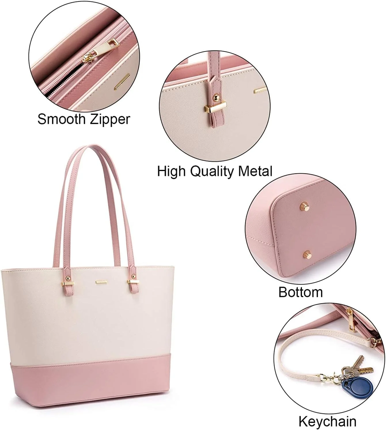 کیف دستی چند منظوره چرم مصنوعی زنانه به همراه کیف دوشی و کیف پول (ست 3 تکه، سفید/صورتی)