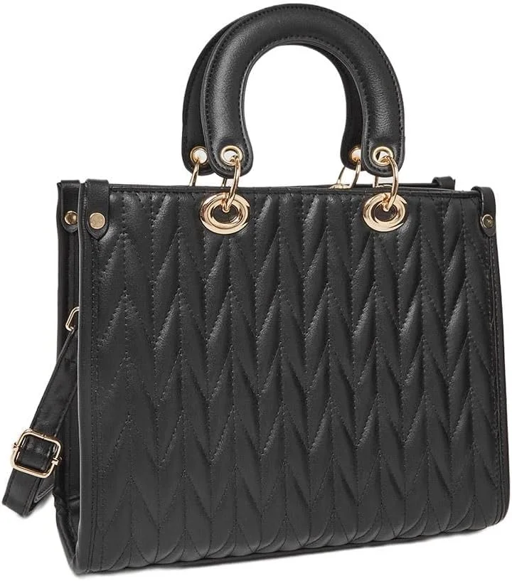 کیف دستی زنانه استایلی مدل Satchel با طرح لوزی و بند دوشی جداشدنی، سایز One Size، مشکی