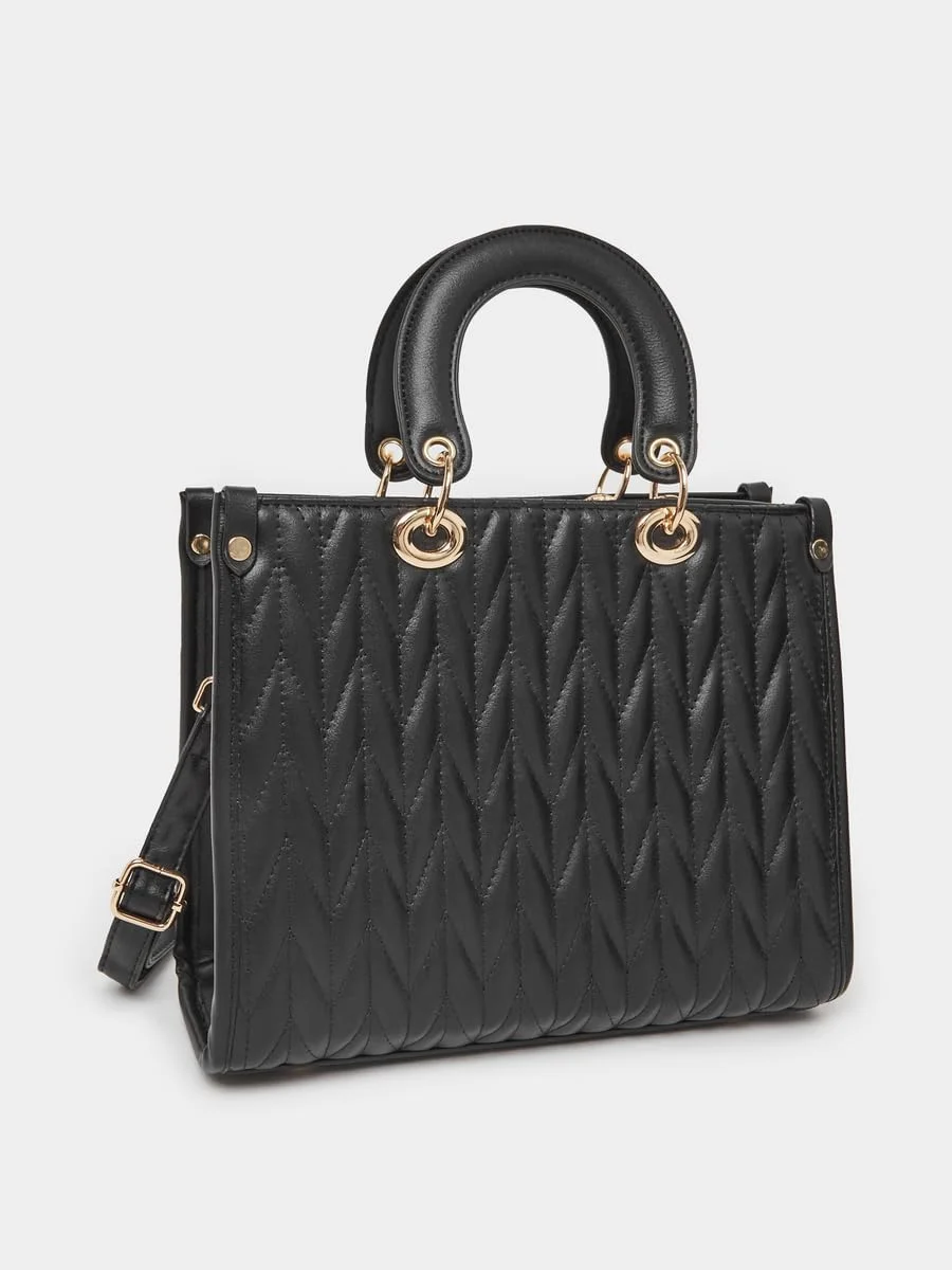 کیف دستی زنانه استایلی مدل Satchel با طرح لوزی و بند دوشی جداشدنی، سایز One Size، مشکی