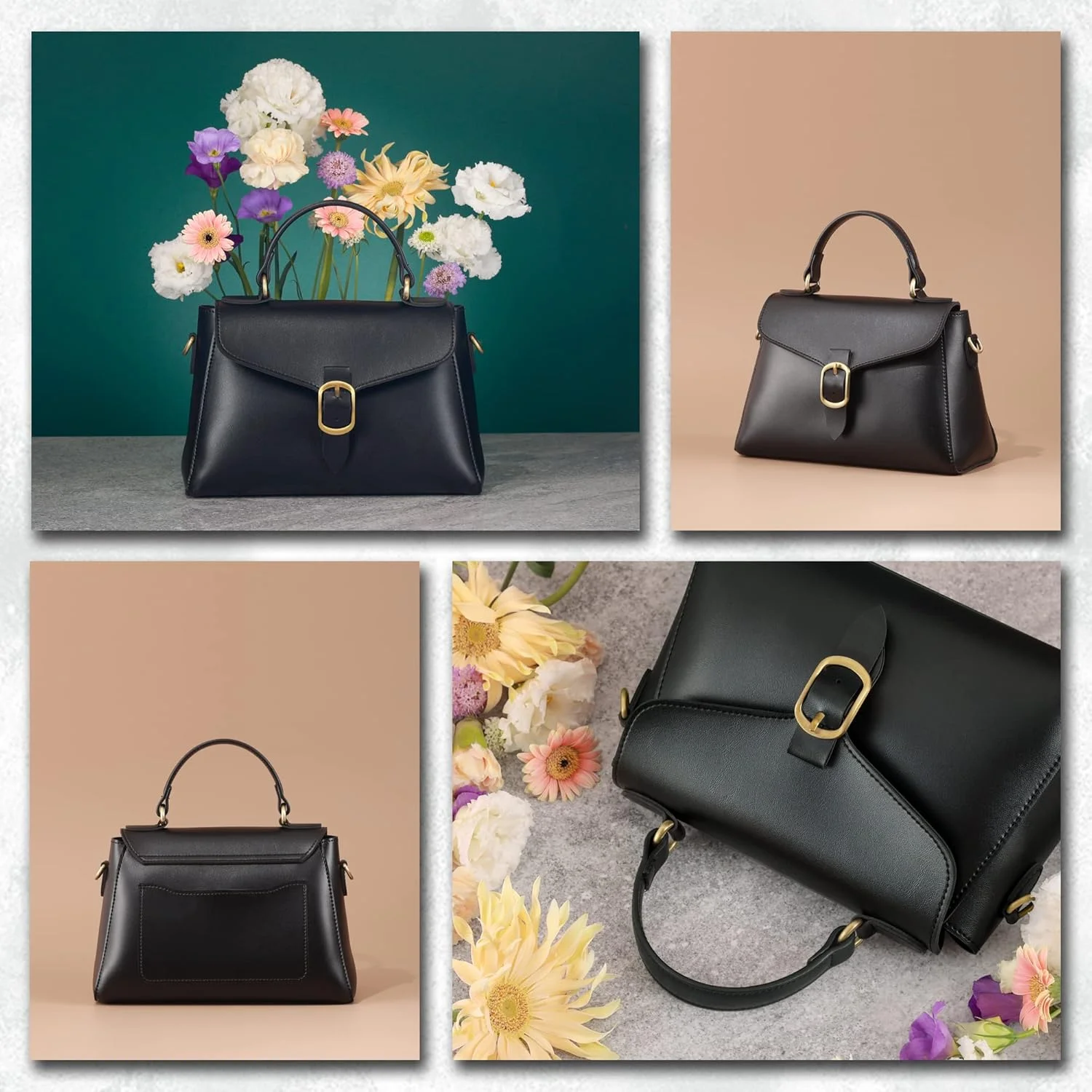 کیف دستی زنانه چرمی مصنوعی طرح قدیمی با دسته بالایی و درب تاشو، کیف دوشی ساده و کلاسیک