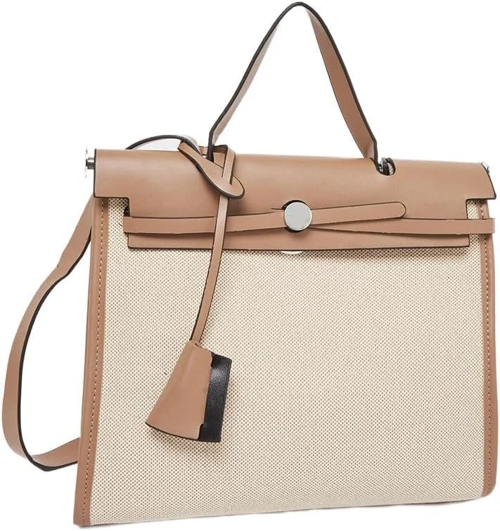 کیف دستی زنانه استایلی رنگی با دسته بالایی - خاکی