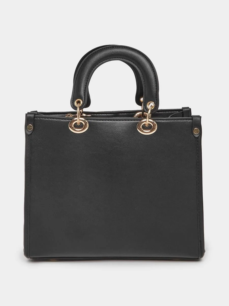 کیف دستی زنانه استایلی مدل Satchel با طرح لوزی و بند دوشی جداشدنی، سایز One Size، مشکی