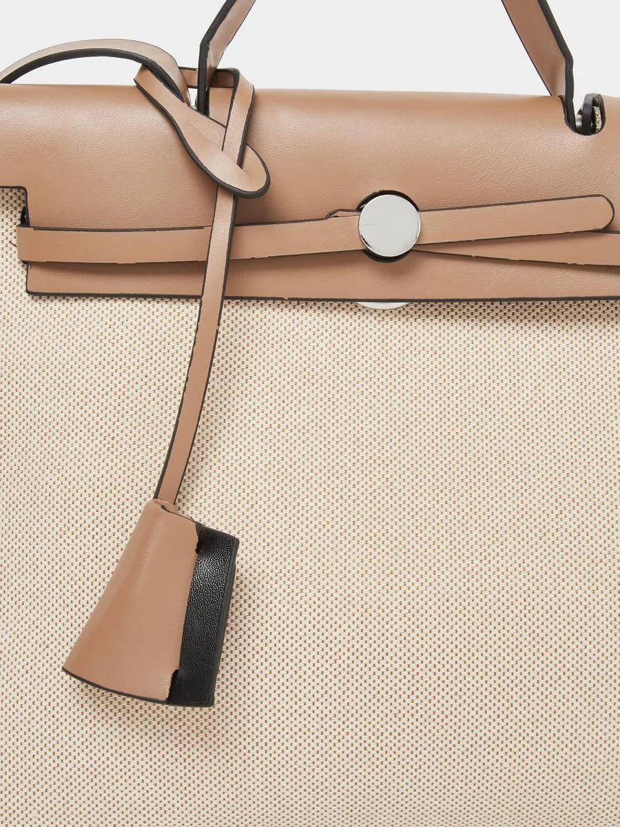 کیف دستی زنانه استایلی رنگی با دسته بالایی - خاکی