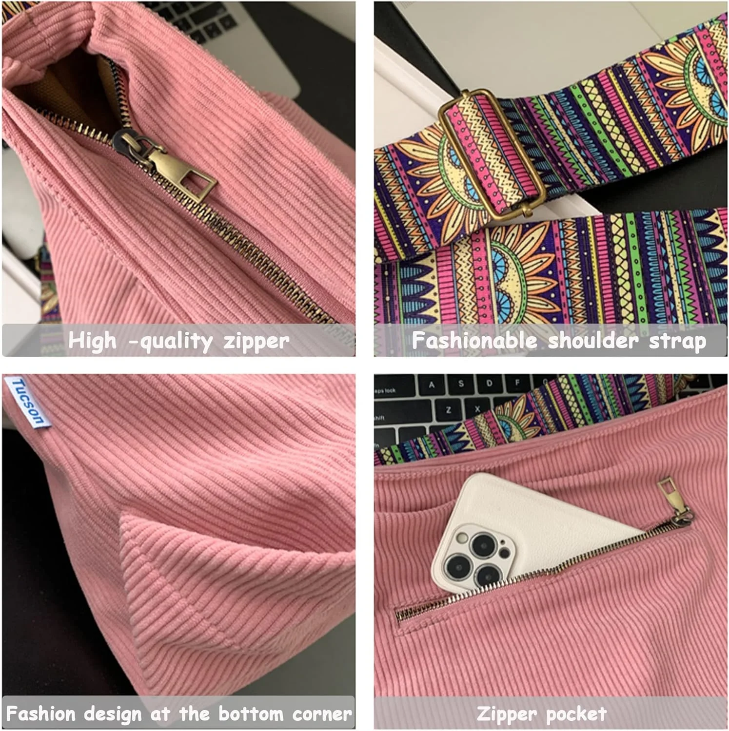 کیف دوشی بزرگ مخمل کبریتی TERRIFI، کیف دستی شیک، کیف دستی شیک برای خانم ها، ایده آل برای استفاده روزمره، مسافرت