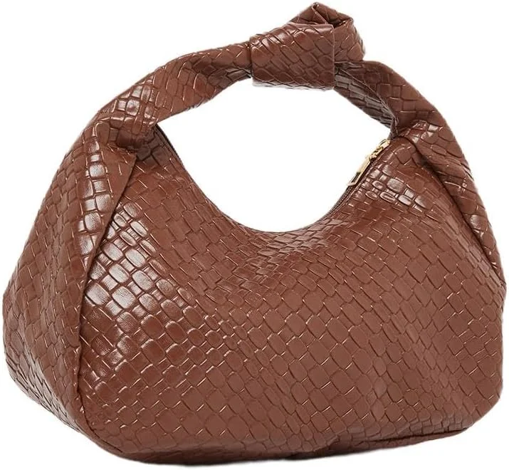 کیف دستی زنانه استایلی گره دار با بافت قهوه ای تک سایز