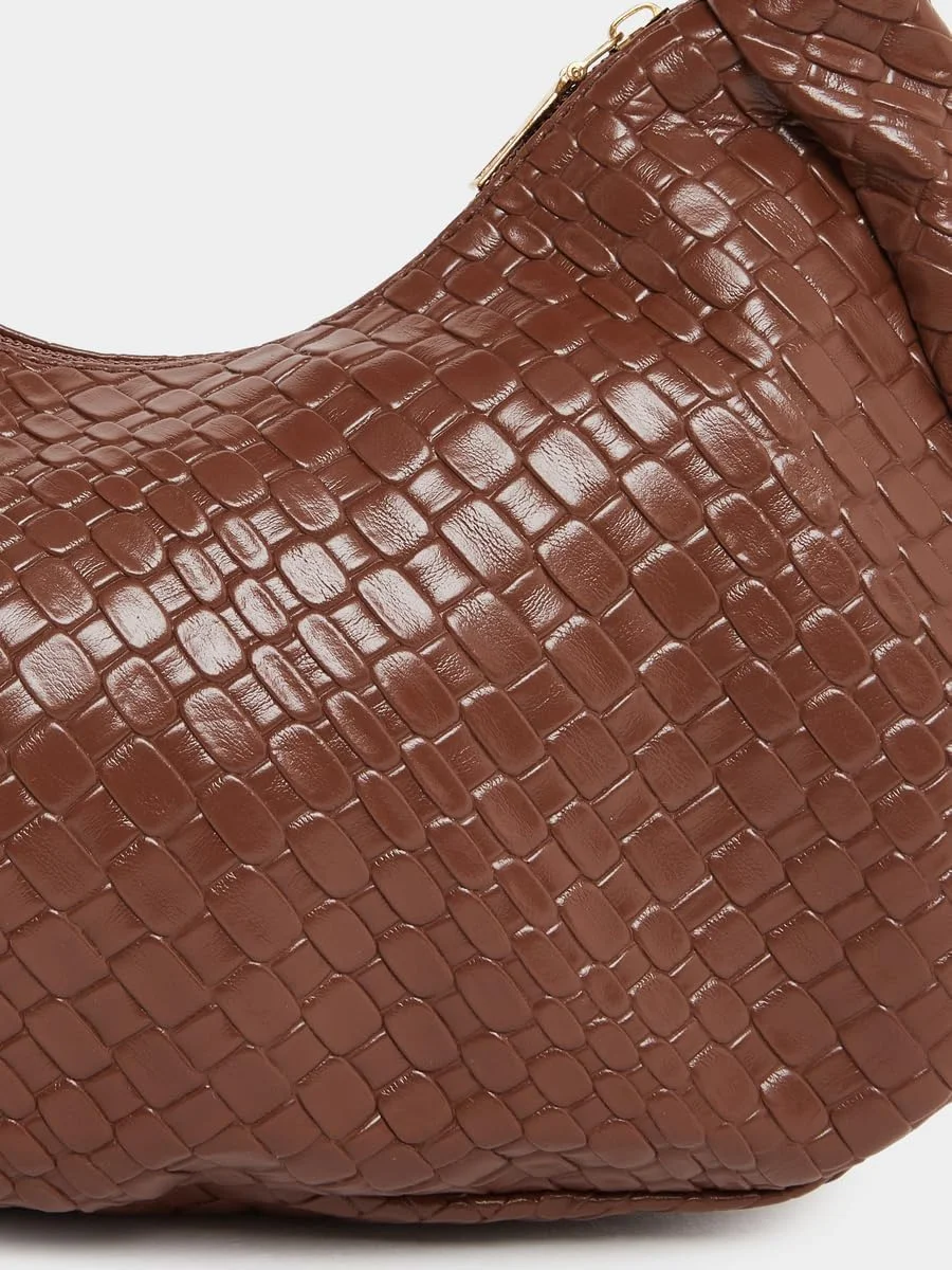 کیف دستی زنانه استایلی گره دار با بافت قهوه ای تک سایز کیف دستی زنانه استایلی گره دار با بافت قهوه ای تک سایز