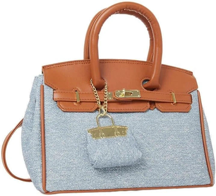 کیف دستی زنانه استایلی مدل Satchel جین آبی با جزئیات قهوه ای - آبی