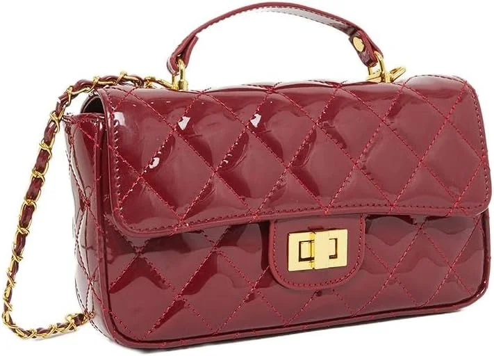 کیف دستی زنانه استایلی طرح دار با قفل چرخشی - زرشکی