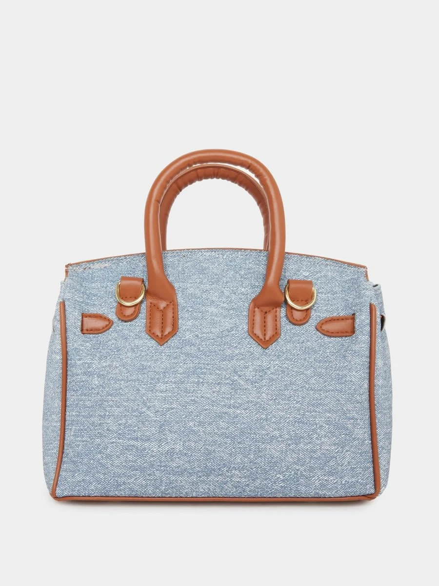 کیف دستی زنانه استایلی مدل Satchel جین آبی با جزئیات قهوه ای - آبی