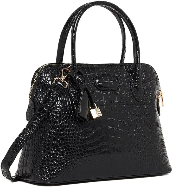 کیف دستی زنانه استایلی با بافت چرم کروکودیلی، دسته بالایی و بست زیپی - مشکی