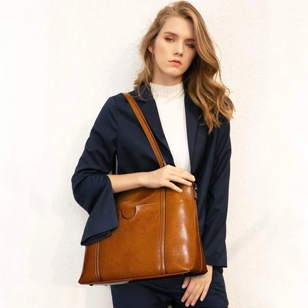کیف دستی چرمی زنانه S-ZONE با دسته بالایی، کیف بزرگ روزمره برای کار، کیف دوشی کیف دستی چرمی زنانه S-ZONE با دسته بالایی، کیف بزرگ روزمره برای کار، کیف دوشی