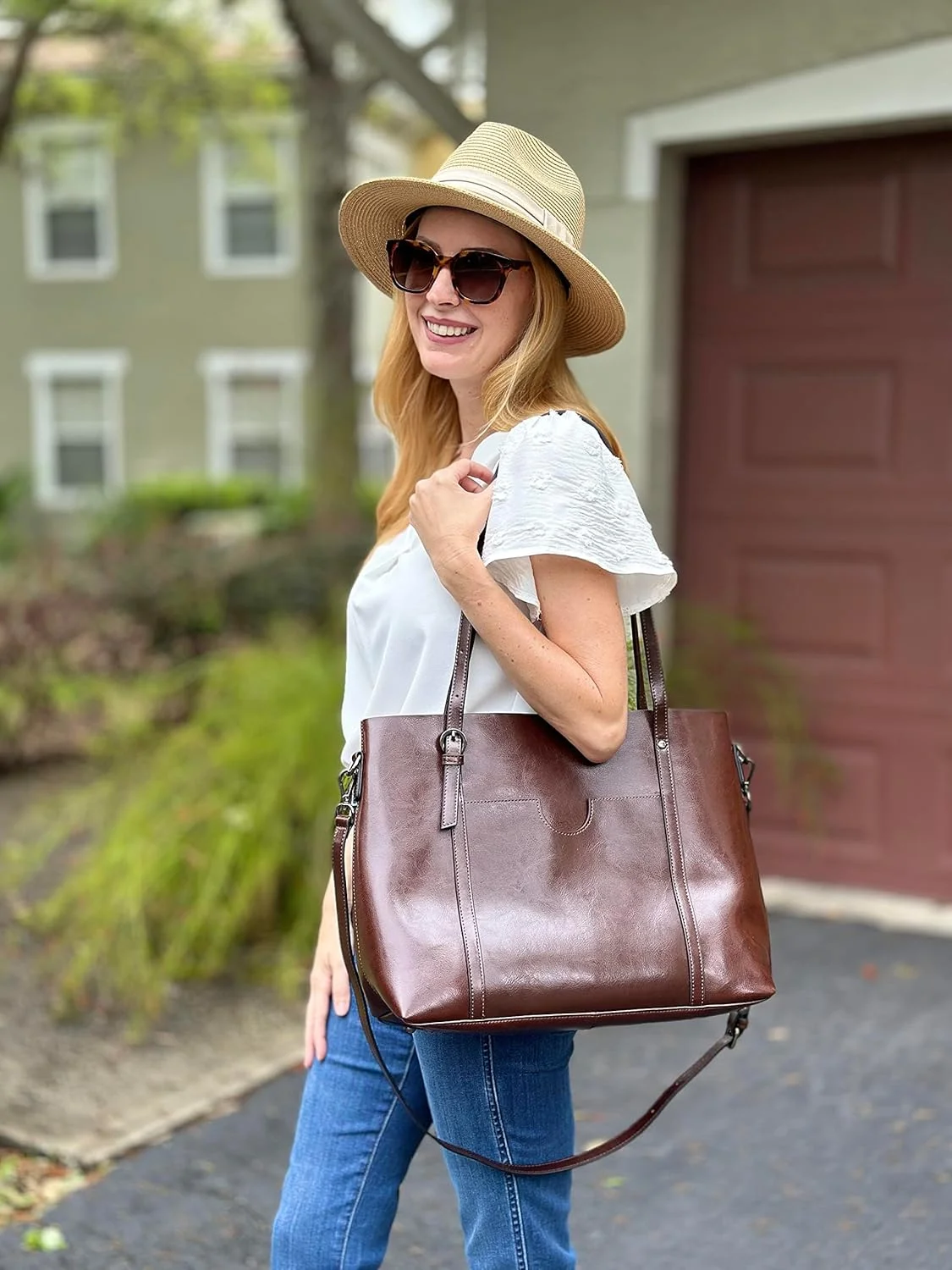 کیف دستی چرمی زنانه S-ZONE، کیف بزرگ جادار مناسب کار روزانه، کیف دوشی کیف دستی چرمی زنانه S-ZONE، کیف بزرگ جادار مناسب کار روزانه، کیف دوشی