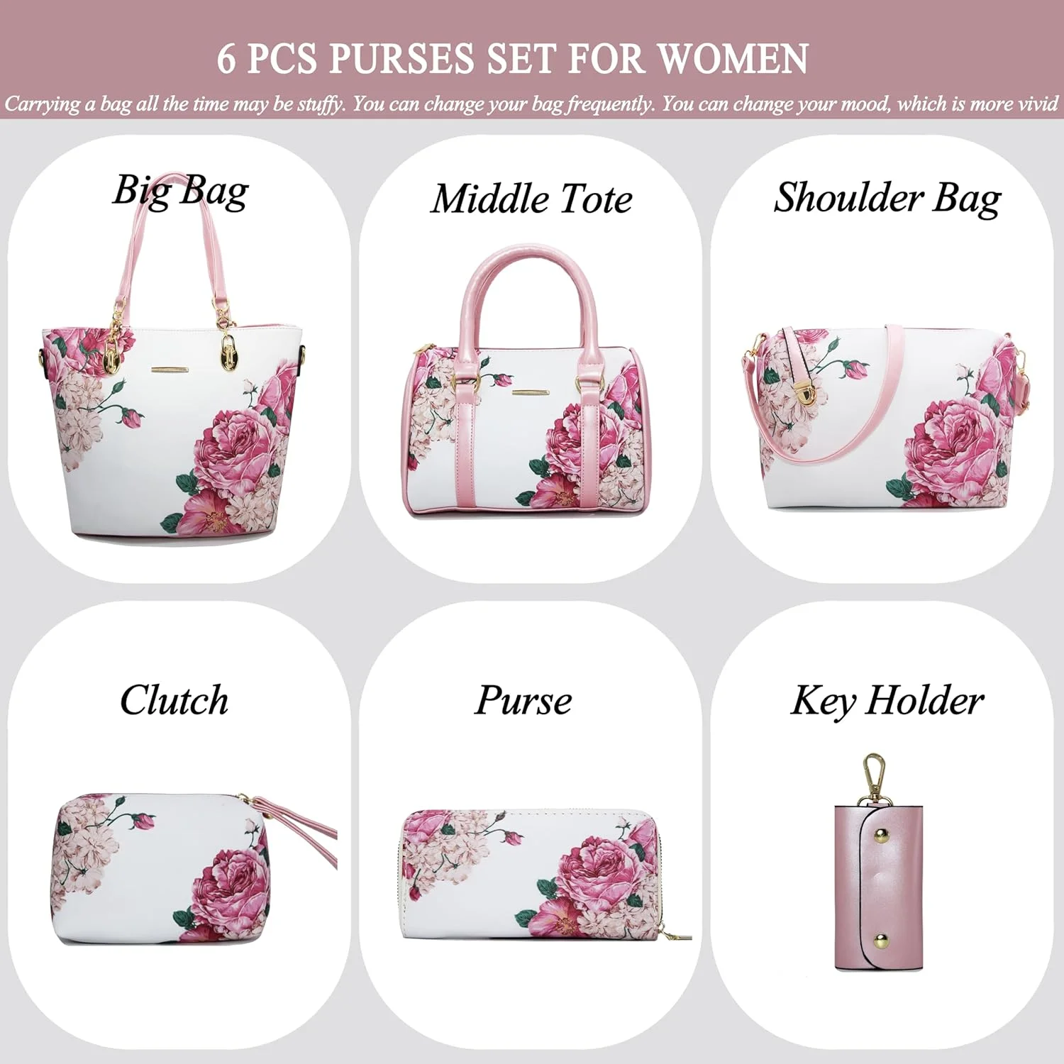 ست کیف دستی و کیف زنانه 2E-youth، شامل کیف بزرگ، کیف دوشی، کیف دستی کوچک و کیف پول 5 تکه ست کیف دستی و کیف زنانه 2E-youth، شامل کیف بزرگ، کیف دوشی، کیف دستی کوچک و کیف پول 5 تکه