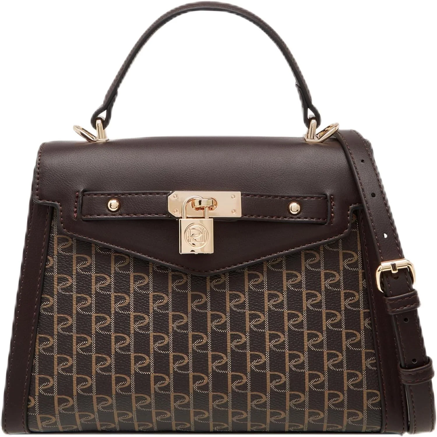 کیف دستی زنانه پاپريكا با طرح مونوگرام، دسته بالایی و بند جداشدنی، قهوه ای
