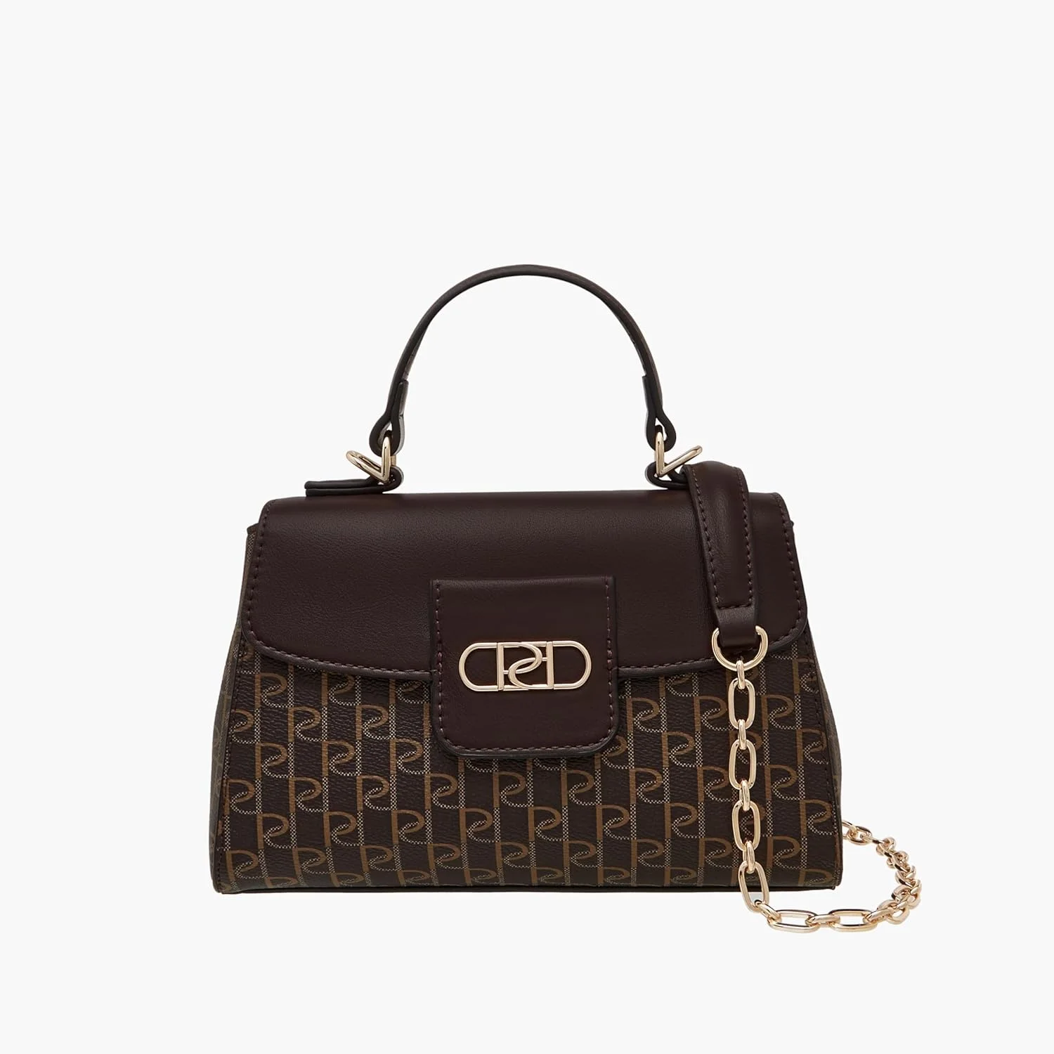 کیف دستی زنانه پاپريكا با طرح مونوگرام و بند زنجیری، قهوه ای، سایز آزاد کیف دستی زنانه پاپريكا با طرح مونوگرام و بند زنجیری، قهوه ای، سایز آزاد