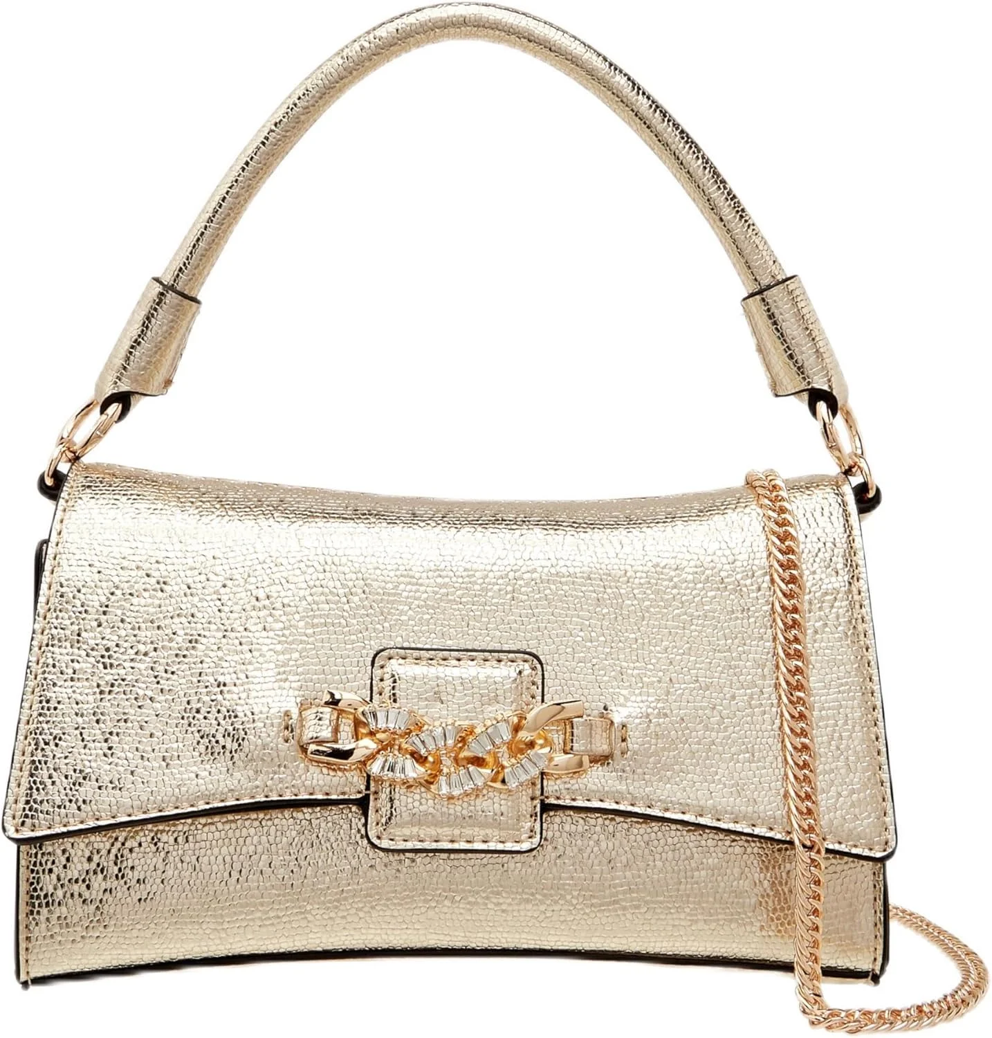 کیف دستی زنانه پاپریکا با تزیینات، بند زنجیری و دکمه مغناطیسی، طلایی، تک سایز