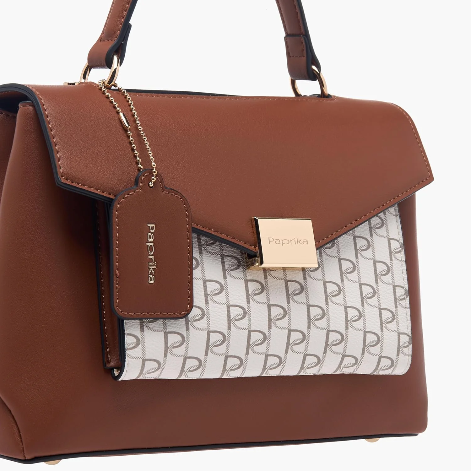 کیف دستی زنانه پاپريكا با طرح مونوگرام، دسته حمل و درب تاشو - رنگ قهوه ای روشن، تک سایز کیف دستی زنانه پاپريكا با طرح مونوگرام، دسته حمل و درب تاشو - رنگ قهوه ای روشن، تک سایز