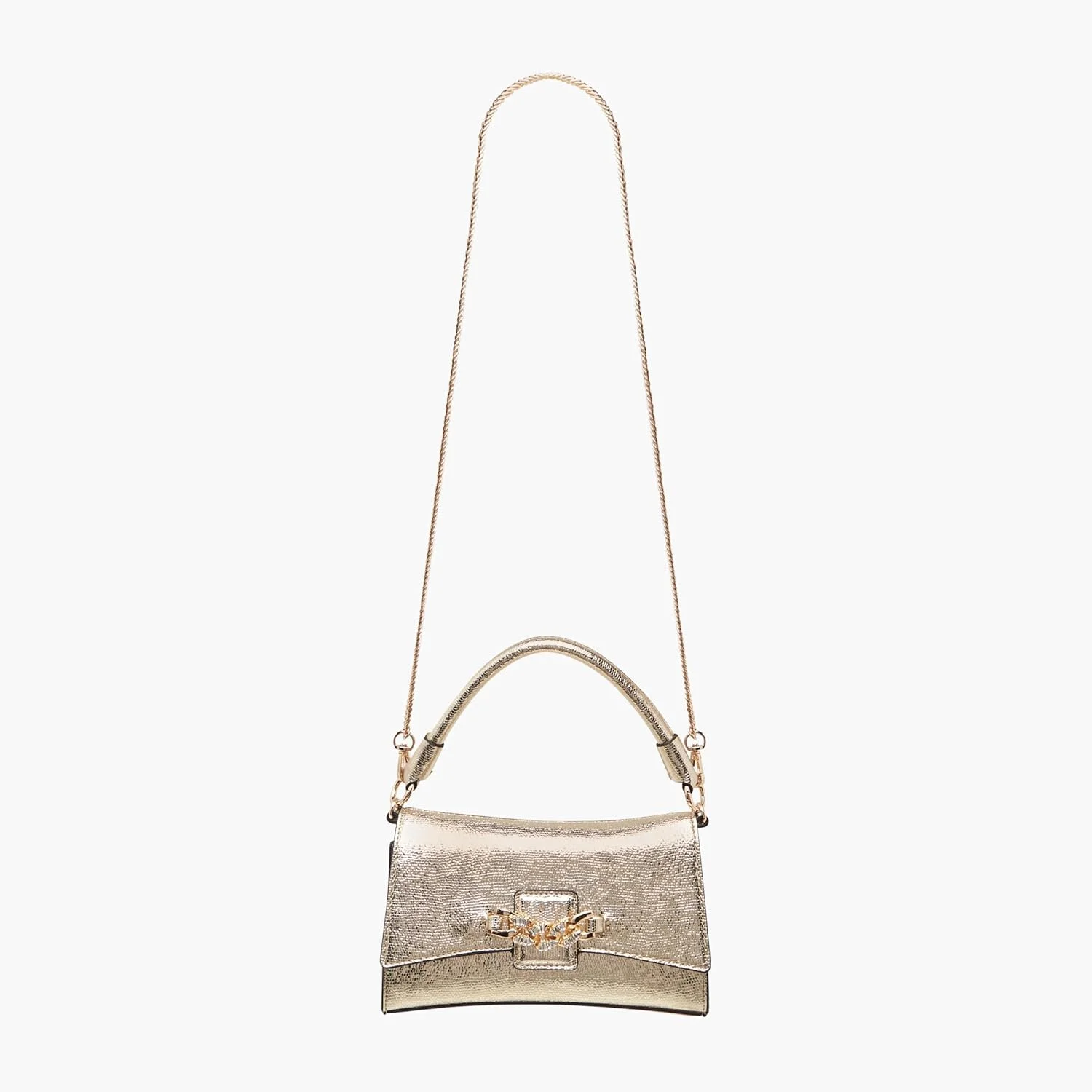 کیف دستی زنانه پاپریکا با تزیینات، بند زنجیری و دکمه مغناطیسی، طلایی، تک سایز