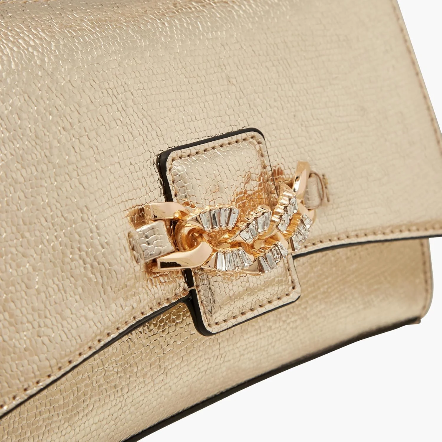 کیف دستی زنانه پاپریکا با تزیینات، بند زنجیری و دکمه مغناطیسی، طلایی، تک سایز