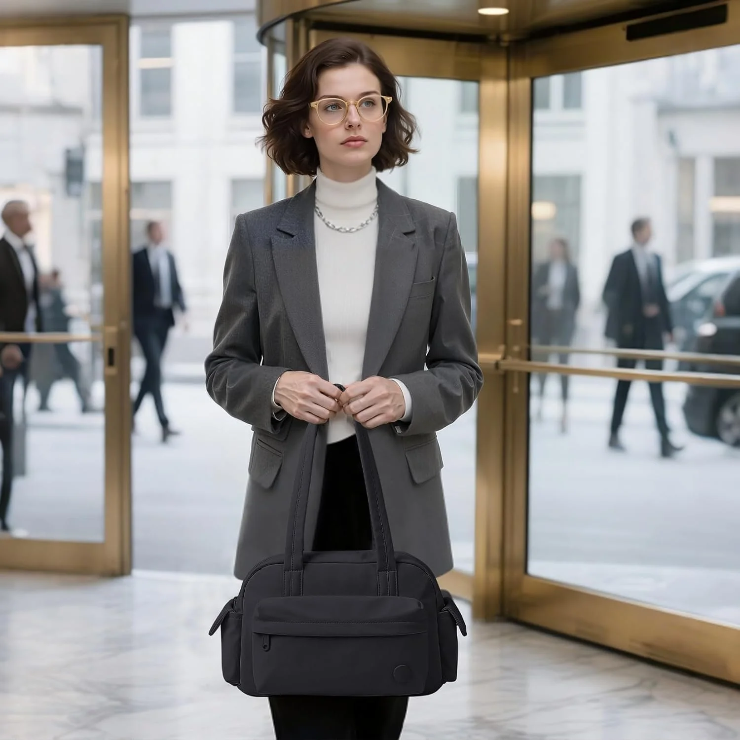 کیف دستی و کیف شانه‌ای زنانه AJI: کیف دستی سبک وزن، کیف مسافرتی - کیف بافتی بوستون مقاوم در برابر آب مناسب برای تبلت ۱۱ اینچی، لپ‌تاپ - کیف دافل کوچک چند منظوره