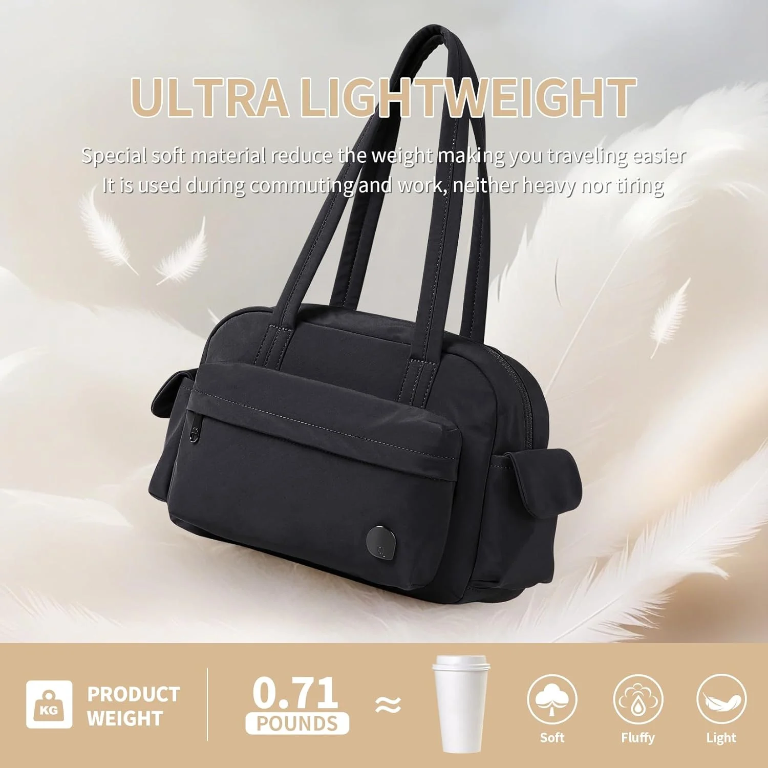 کیف دستی و کیف شانه‌ای زنانه AJI: کیف دستی سبک وزن، کیف مسافرتی - کیف بافتی بوستون مقاوم در برابر آب مناسب برای تبلت ۱۱ اینچی، لپ‌تاپ - کیف دافل کوچک چند منظوره