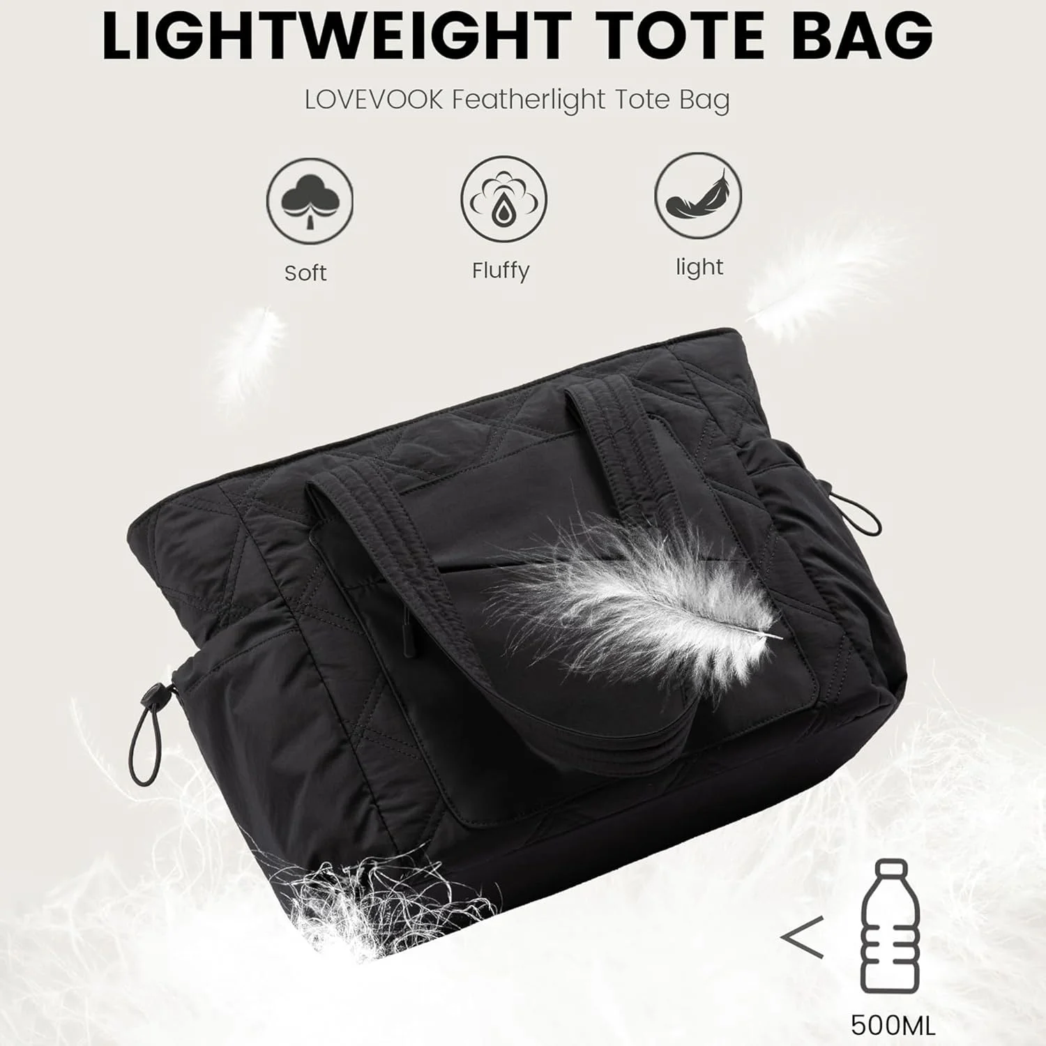 کیف دستی زنانه آنجو با جای لیوان، کیف پفی و کیف کار با زیپ، کیف شانه ای سبک وزن برای مسافرت، کار، باشگاه