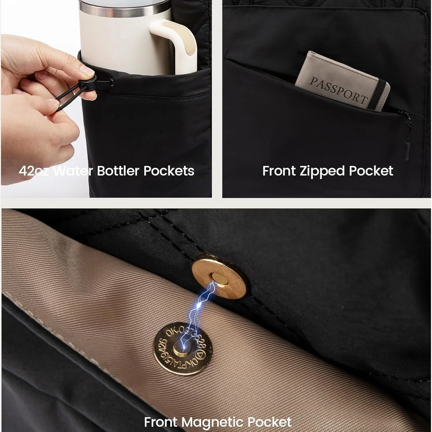 کیف دستی زنانه آنجو با جای لیوان، کیف پفی و کیف کار با زیپ، کیف شانه ای سبک وزن برای مسافرت، کار، باشگاه