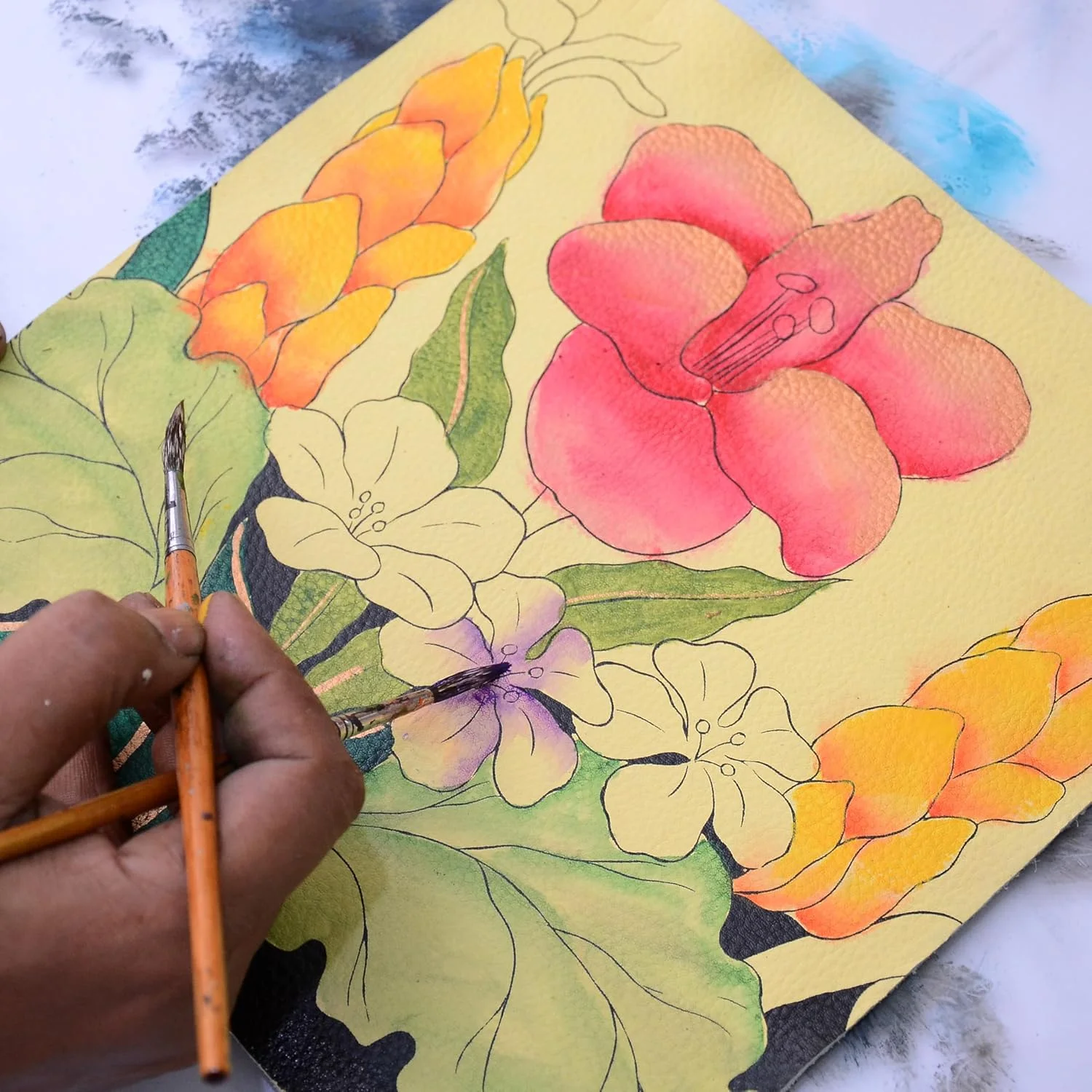 کیف دستی بزرگ زنانه چرمی آنا بای آنوشکا با نقاشی دستی