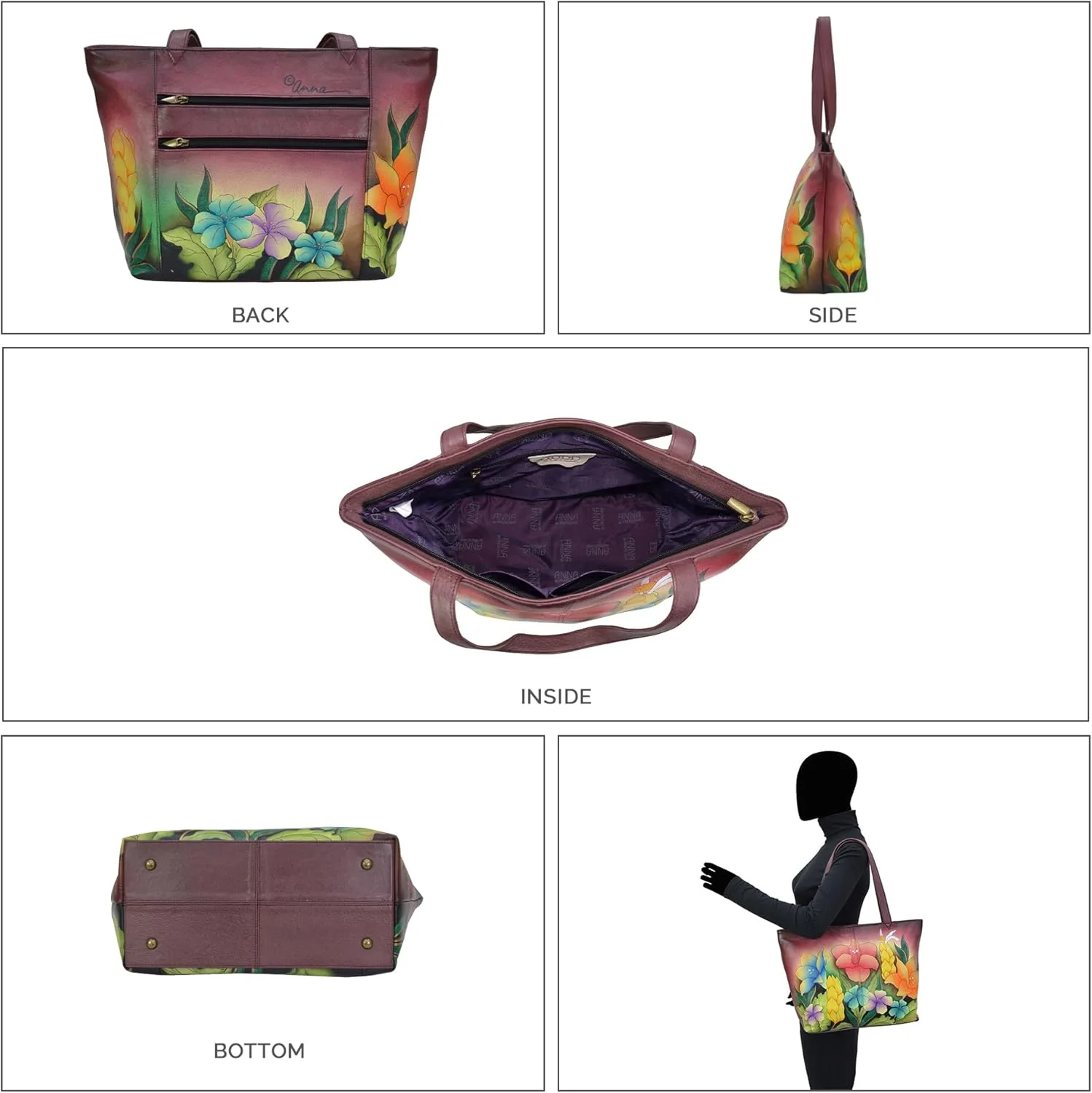 کیف دستی بزرگ زنانه چرمی آنا بای آنوشکا با نقاشی دستی