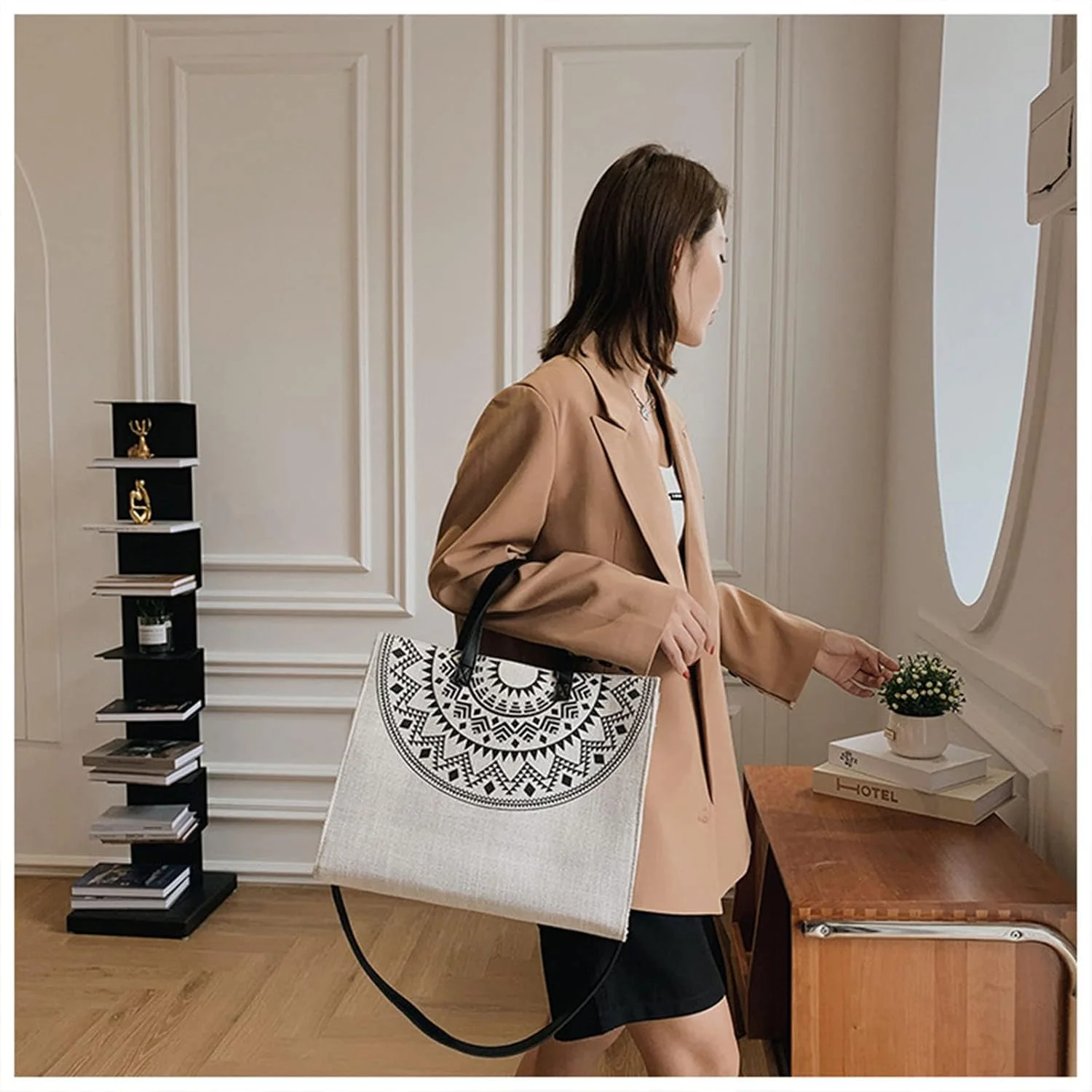 کیف دستی بوم زنانه، کیف شانه ای، کیف بزرگ بوم برای کار، کیف شانه ای لپ تاپ، کیف ساحلی غیر رسمی برای استفاده روزانه و مسافرت، مشکی