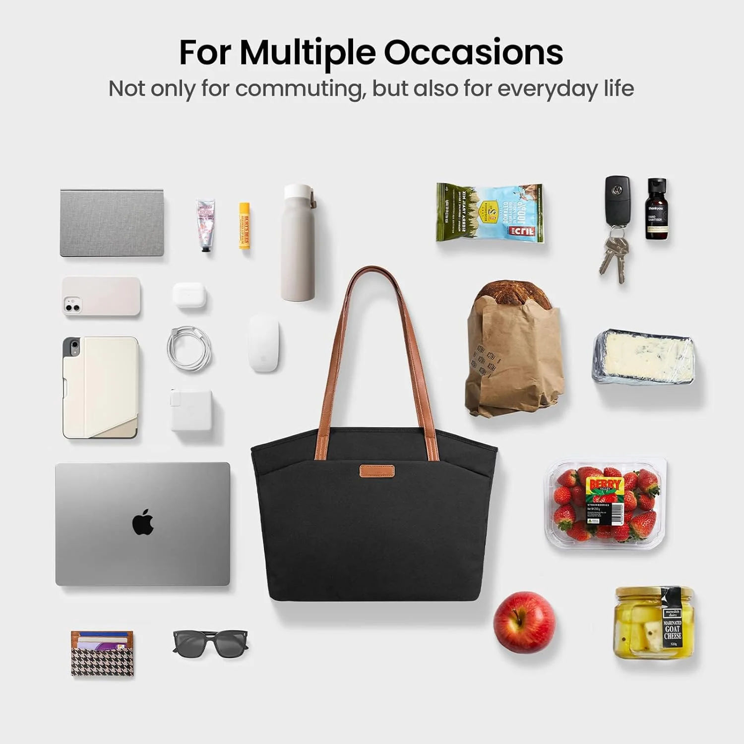 کیف دستی لپ‌تاپ Azonee زنانه، ضد آب، کیف شانه‌ای با محفظه کامپیوتر 16 اینچی، کیف دستی ساحلی، کیف شانه‌ای لپ‌تاپ سبک وزن با ظرفیت زیاد برای کار، مدرسه، مسافرت، مشکی 1