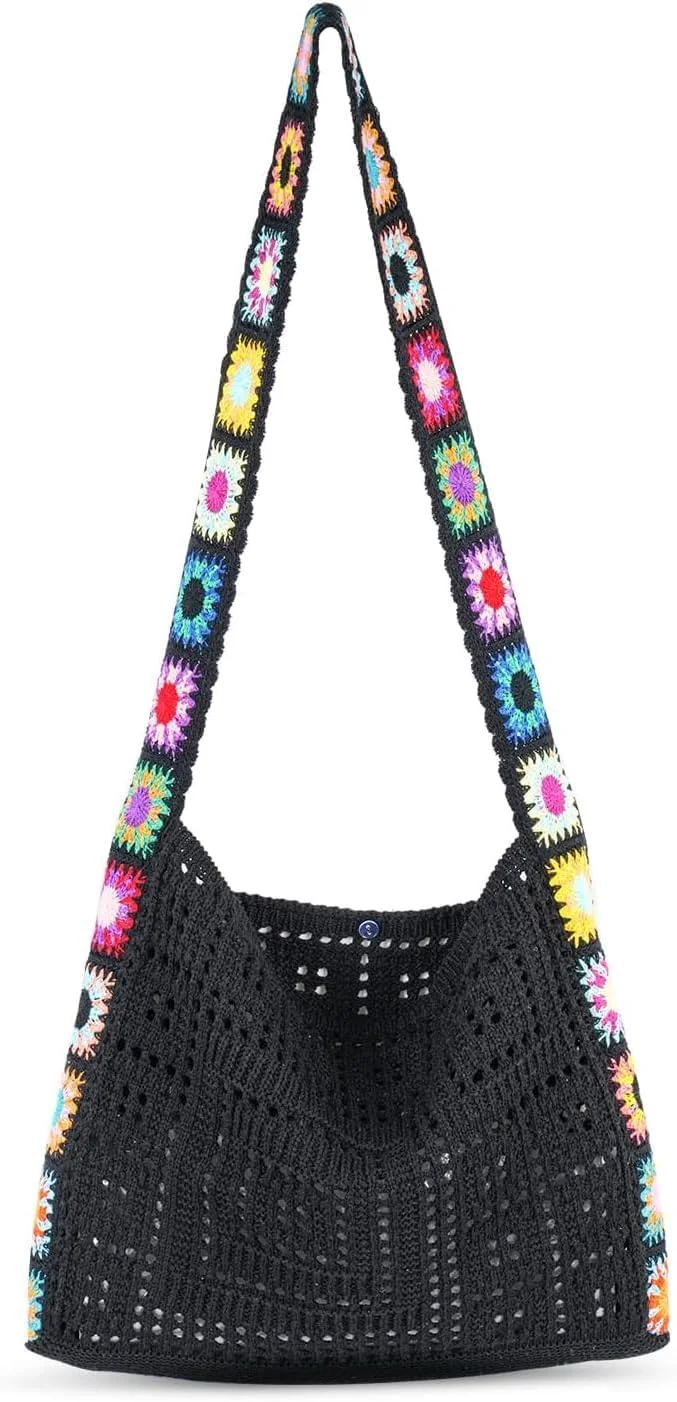 کیف دستی بافتنی زنانه Azonee، طراحی شیک و توخالی، کیف مسافرتی غیر رسمی و مناسب فضای باز (مشکی)