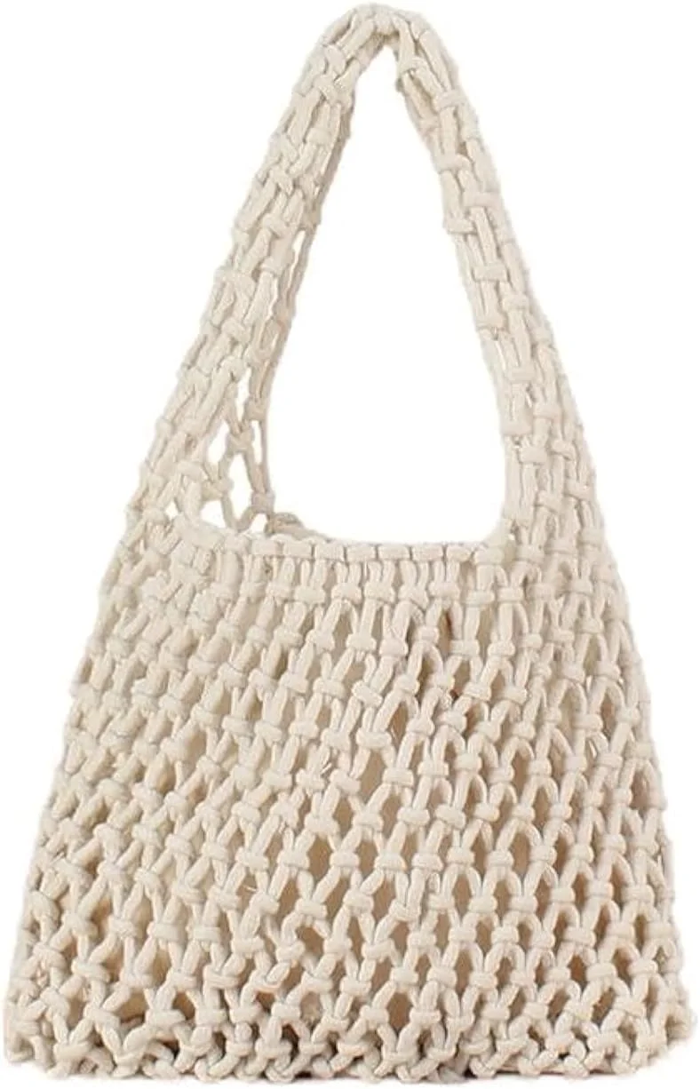 کیف دستی بافتنی آزونه، کیف بافتنی توخالی طناب پنبه ای دست ساز، کیف دستی ساحلی، کیف دستی ساحلی پنبه ای قلاب بافی دست ساز شیک برای زنان - کیف پول تابستانی بند دار