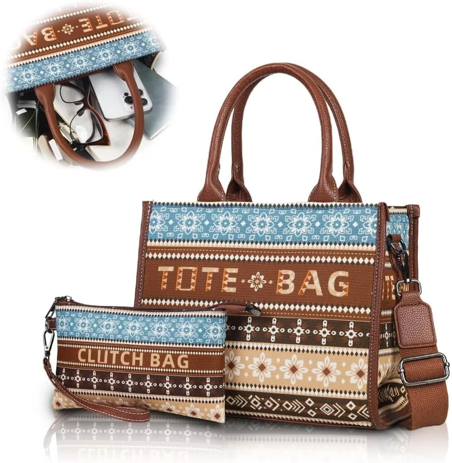 کیف دستی زنانه Azonee، کیف بزرگ مسافرتی، کیف دوشی به سبک بوهو قدیمی با کیف پول ست، کیف کار چند منظوره برای زنان