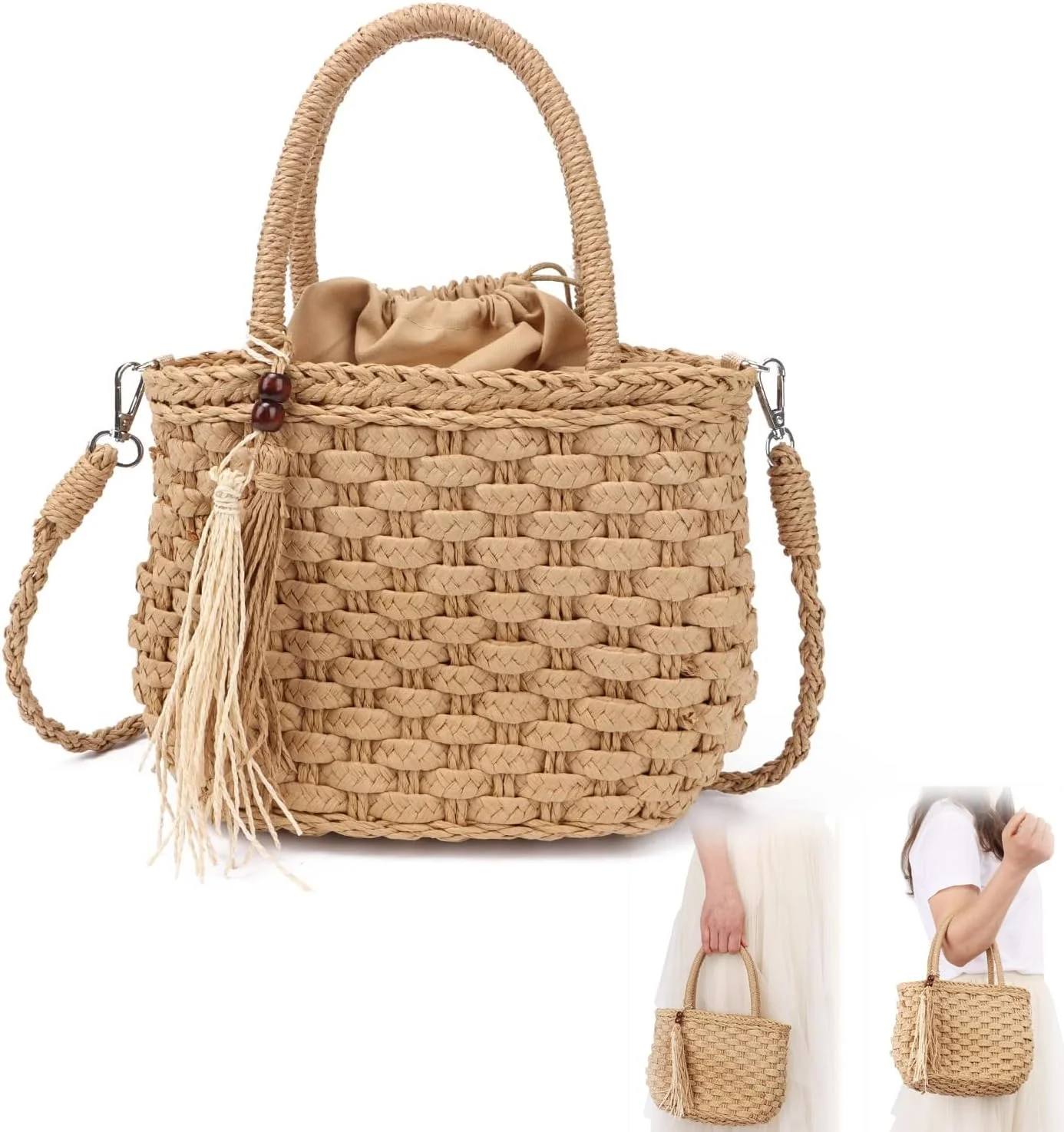 کیف دستی حصیری Azonee مناسب بانوان، کیف دستی حصیری غیر رسمی تابستانی، کیف ساحلی بافته شده دست ساز، کیف دستی بزرگ بافته شده برای تعطیلات ساحلی تابستانی