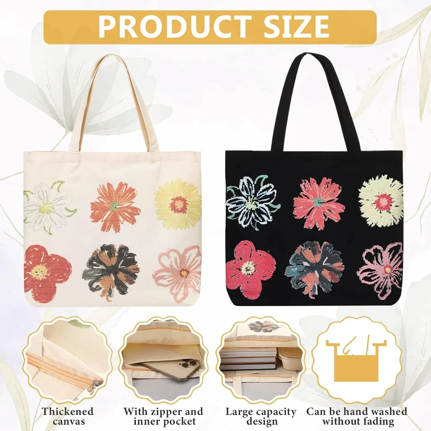 آزونه کیف خرید پارچه ای گلدار زنانه، کیف های شانه ای تاشو و قابل استفاده مجدد سازگار با محیط زیست، کیف دستی بزرگ با طراحی قابل شستشو و دسته های بلند برای حداکثر راحتی (2 عدد) آزونه کیف خرید پارچه ای گلدار زنانه، کیف های شانه ای تاشو و قابل استفاده مجدد سازگار با محیط زیست، کیف دستی بزرگ با طراحی قابل شستشو و دسته های بلند برای حداکثر راحتی (2 عدد)