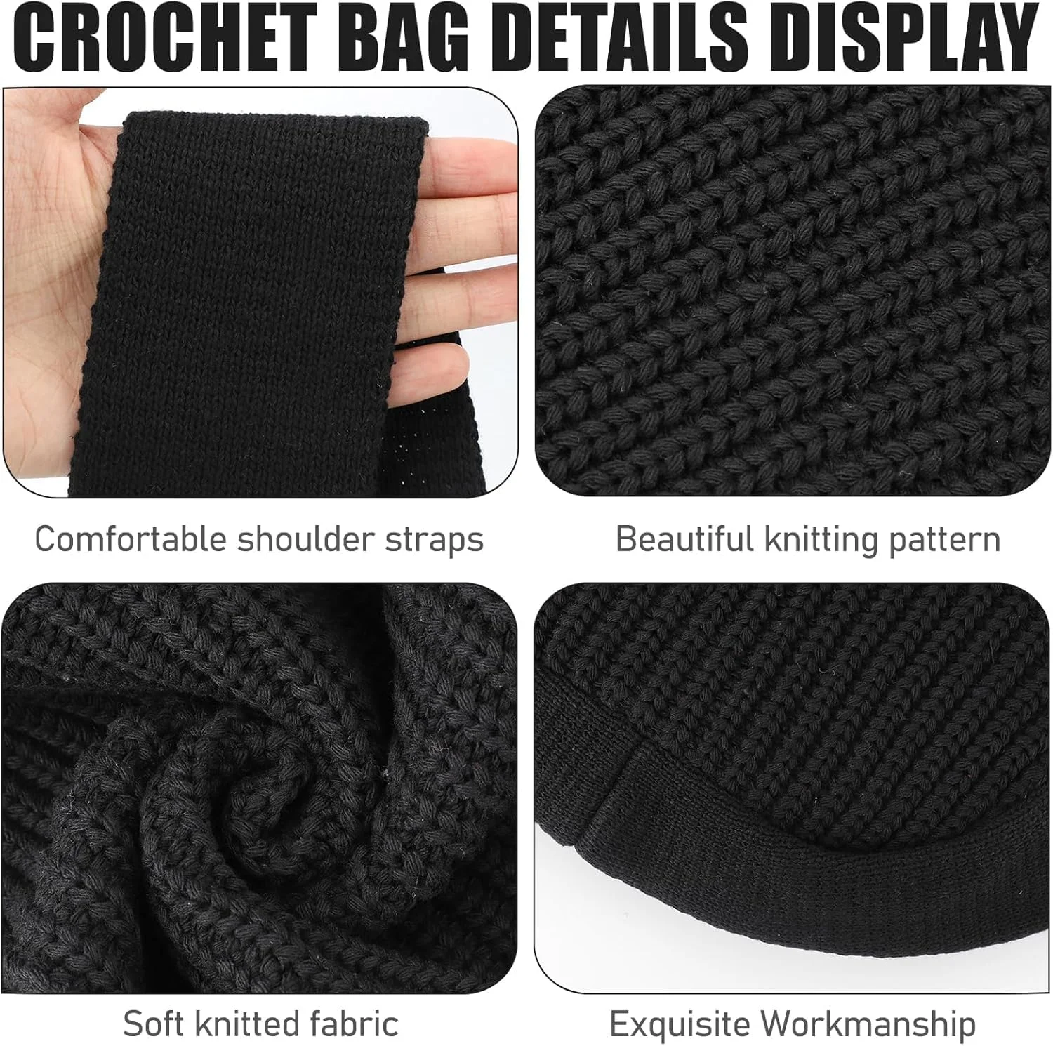 کیف بافتنی زنانه، کیف دوشی برای مسافرت و استفاده روزانه، کیف ساحلی سازگار با محیط زیست، بسته بندی هدیه زیبا، مشکی