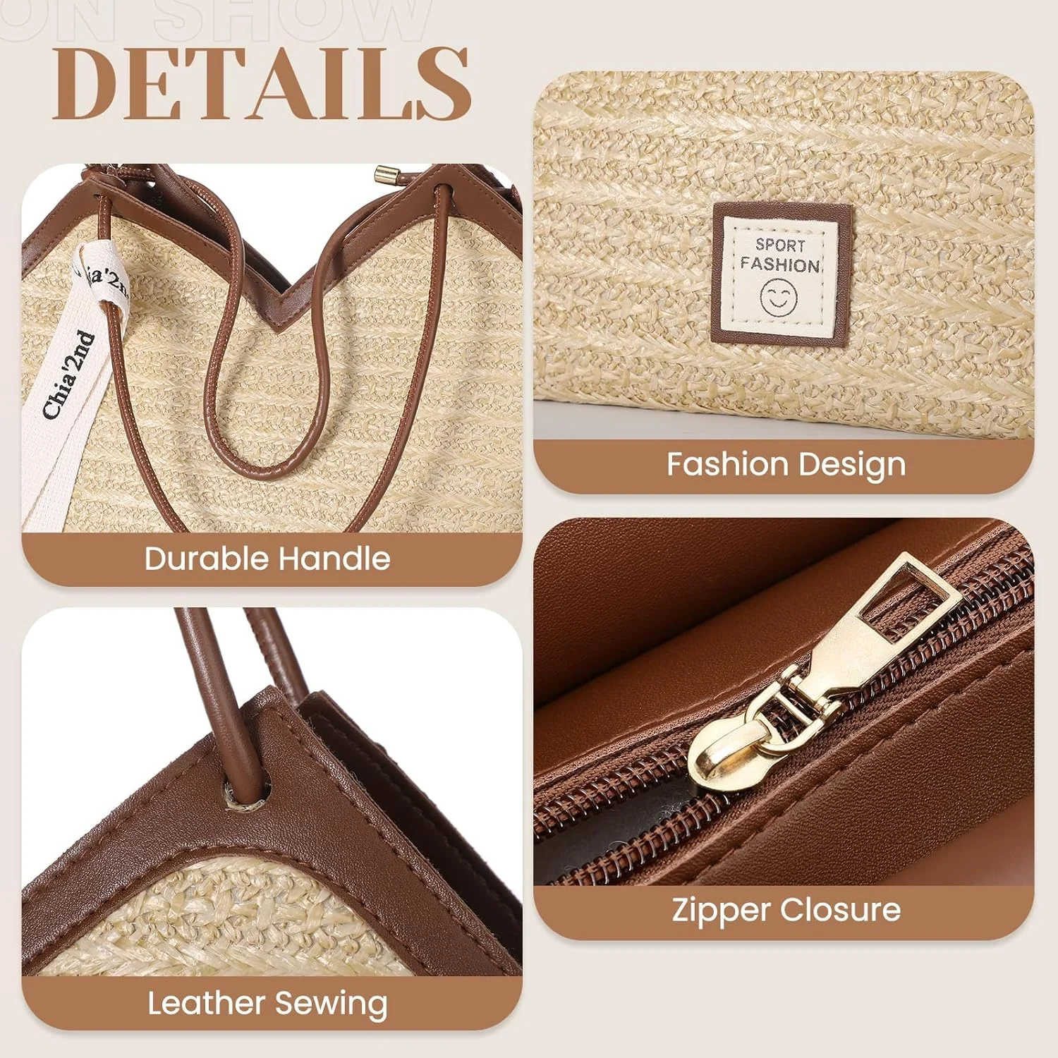 کیف حصیری ساحلی زنانه آزونه | کیف دوشی بافت تابستانی با زیپ | کیف سبک وزن تعطیلات - شیک برای ساحل، خرید، پیک نیک و استفاده روزانه