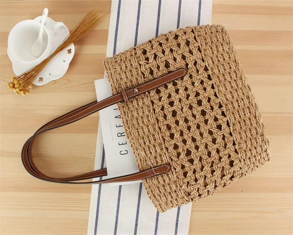 کیف حصیری زنانه آزونه، کیف دستی ساحلی تابستانی بافته شده با دست، کیف دوشی با ظرفیت بزرگ، کیف دستی شیک با دسته بالایی کیف حصیری زنانه آزونه، کیف دستی ساحلی تابستانی بافته شده با دست، کیف دوشی با ظرفیت بزرگ، کیف دستی شیک با دسته بالایی