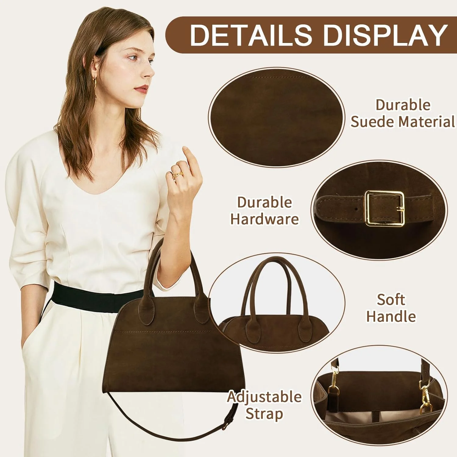 کیف دستی زنانه замшевый آزونه، کیف دستی دسته دار کلاسیک، کیف دوشی شیک برای دفتر و مسافرت